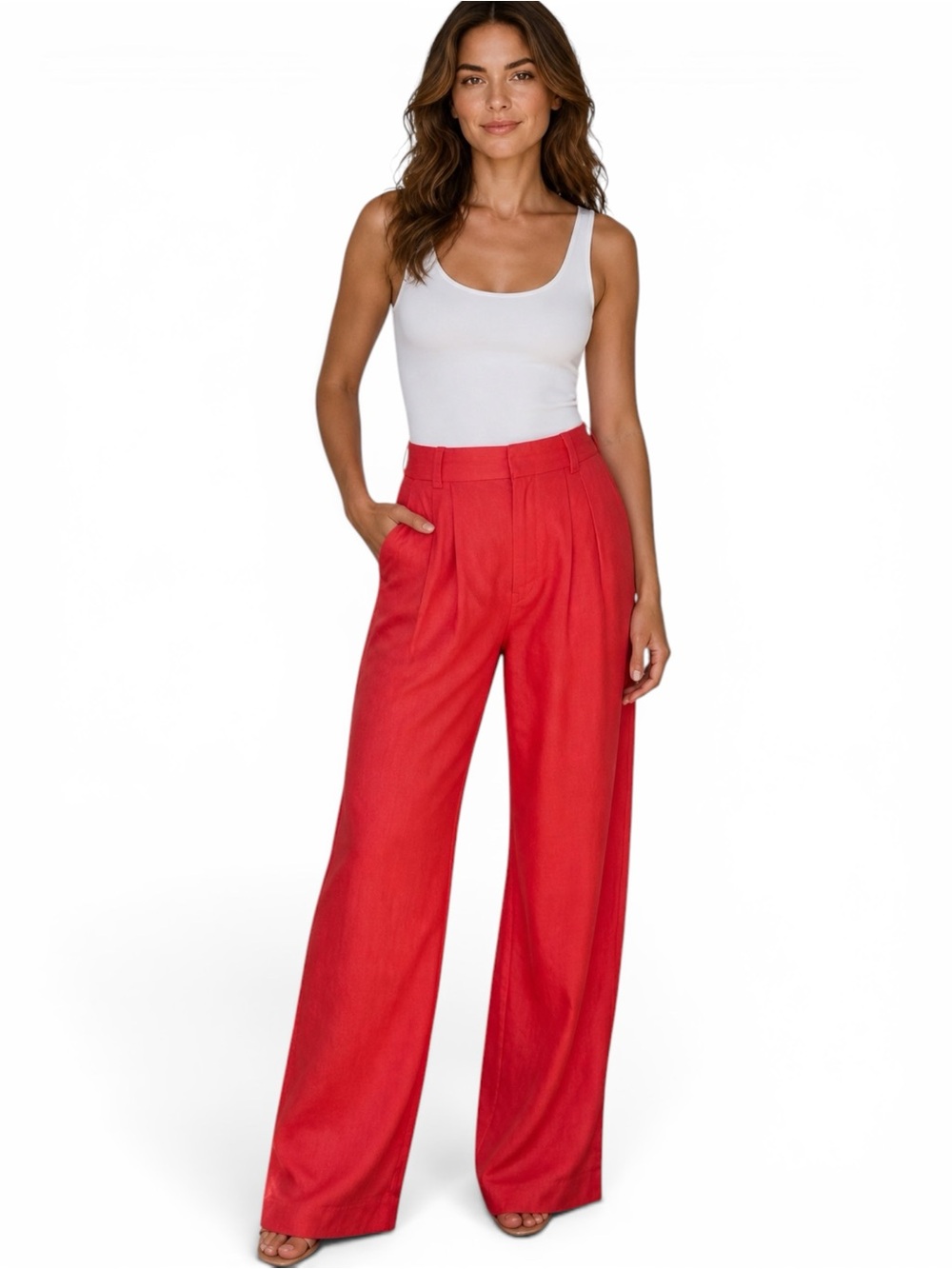 NWT Abercrombie Coral Sloane
Linen Blend Wide Leg Pants L Summer Vacation